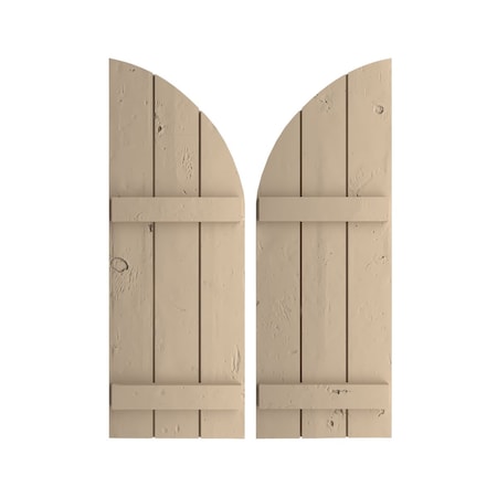 Knotty Pine 3 Board Joined Board-n-Batten W/Quarter Round Arch Top Faux Wood Shutters, 16.5W X 54H